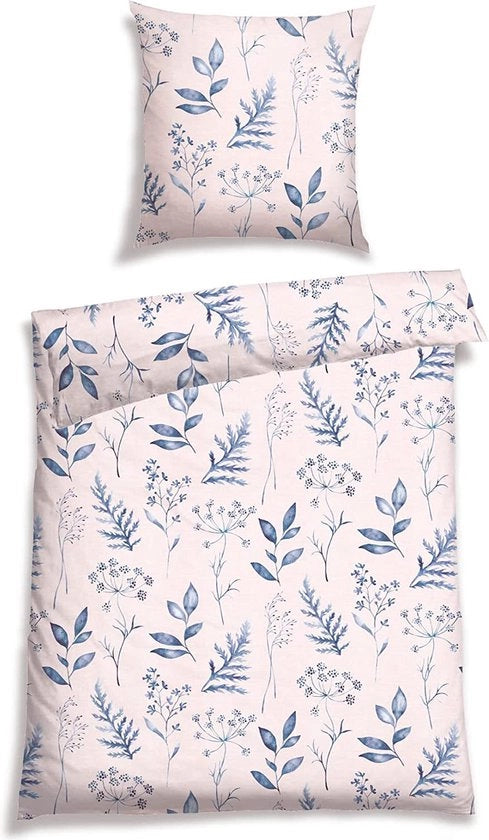 Set di lenzuola Aimee in cotone soffice con disegno a filigrana floreale, colore: rosa e blu, dimensioni: 135 x 200 cm + 80 x 80 cm