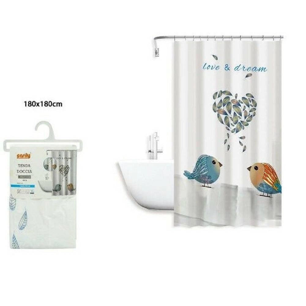 Trade Shop - Tenda Doccia Antimuffa Love Dream Impermeabile 180x180 Cm Con Anelli Bagno 79216 -