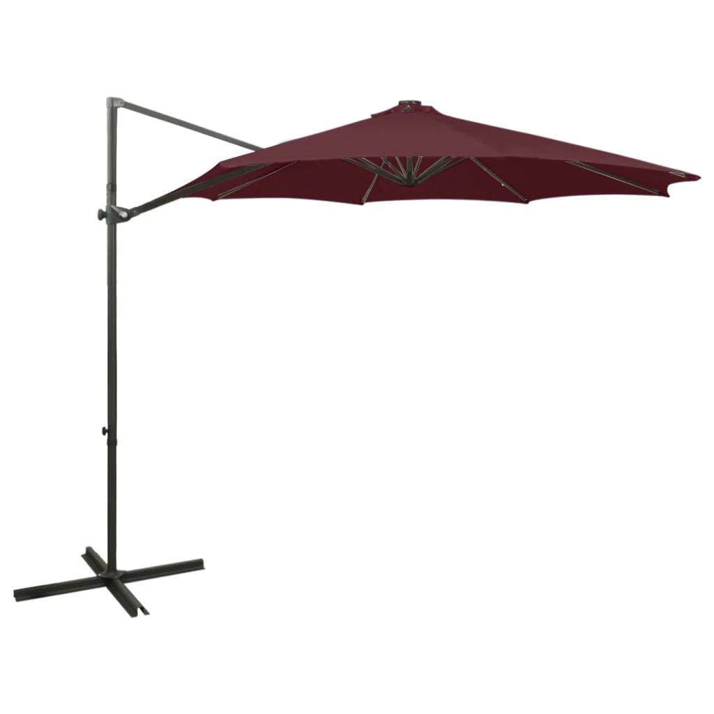 Ombrellone da giardino decentrato con palo e luci LED rosse 300 cm bordeaux 02_0008528