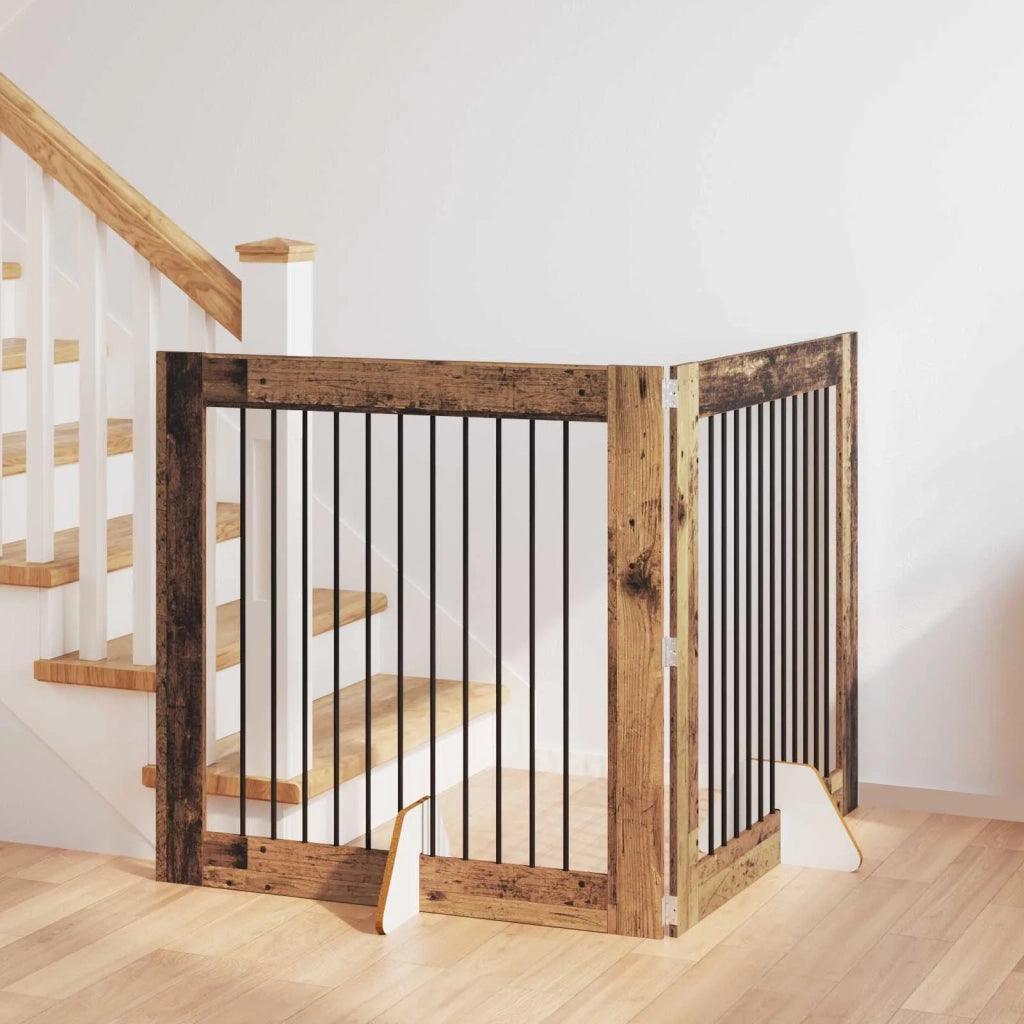Cancello per cani con supporti 2 pz Legno antico 100 x 100 cm CFW1744251