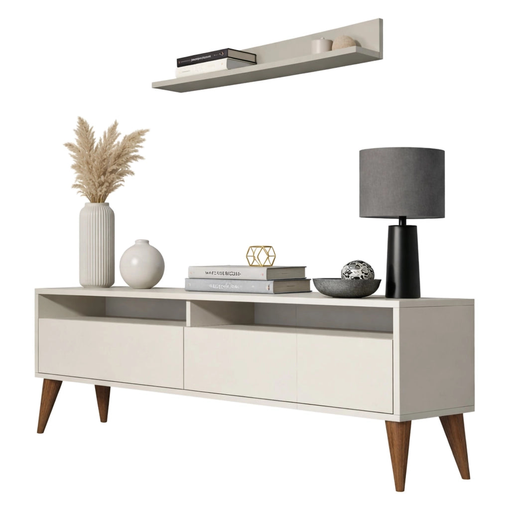 Maglie, Mobile Porta tv 3 Ripiani, 150x30x50h cm Bianco Crema