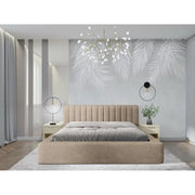 Letto contenitore CERVIN – Velluto morbido Nude Sablé – 160x200 cm – Rete sollevabile – Design elegante