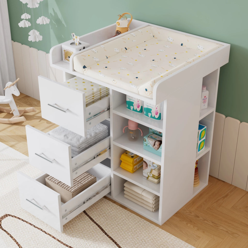 Fasciatoio Bianco con 3 Cassetti e Ripiani ¨C MINIMAL ¨C Bianco