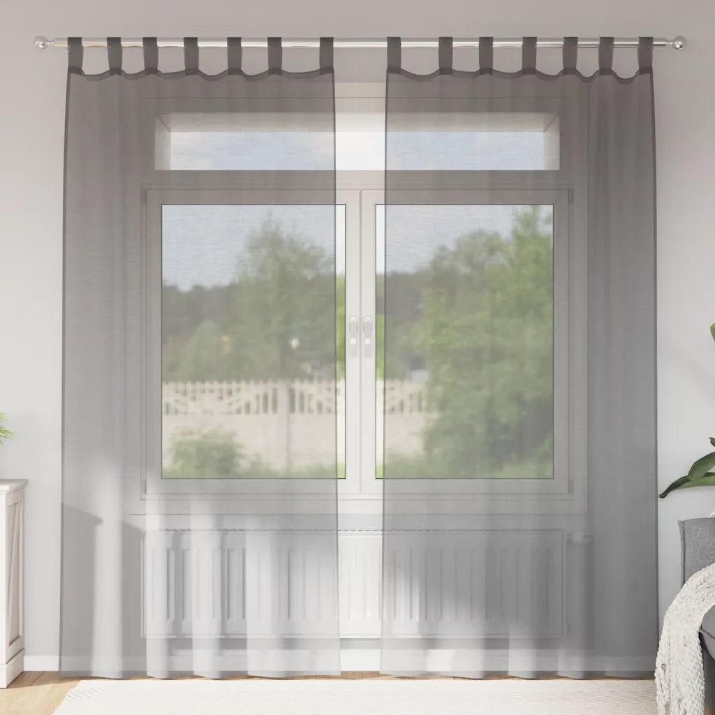 Tende in Voile con Passanti 2 pz Grigio Scuro 140x225 cm