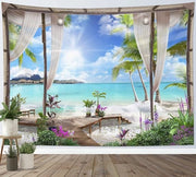 Tappeto da Parete Turquoise 200x150cm con Paesaggio di Isola Tropicale per Balcone, Decorazione per Camera da Letto e Soggiorno