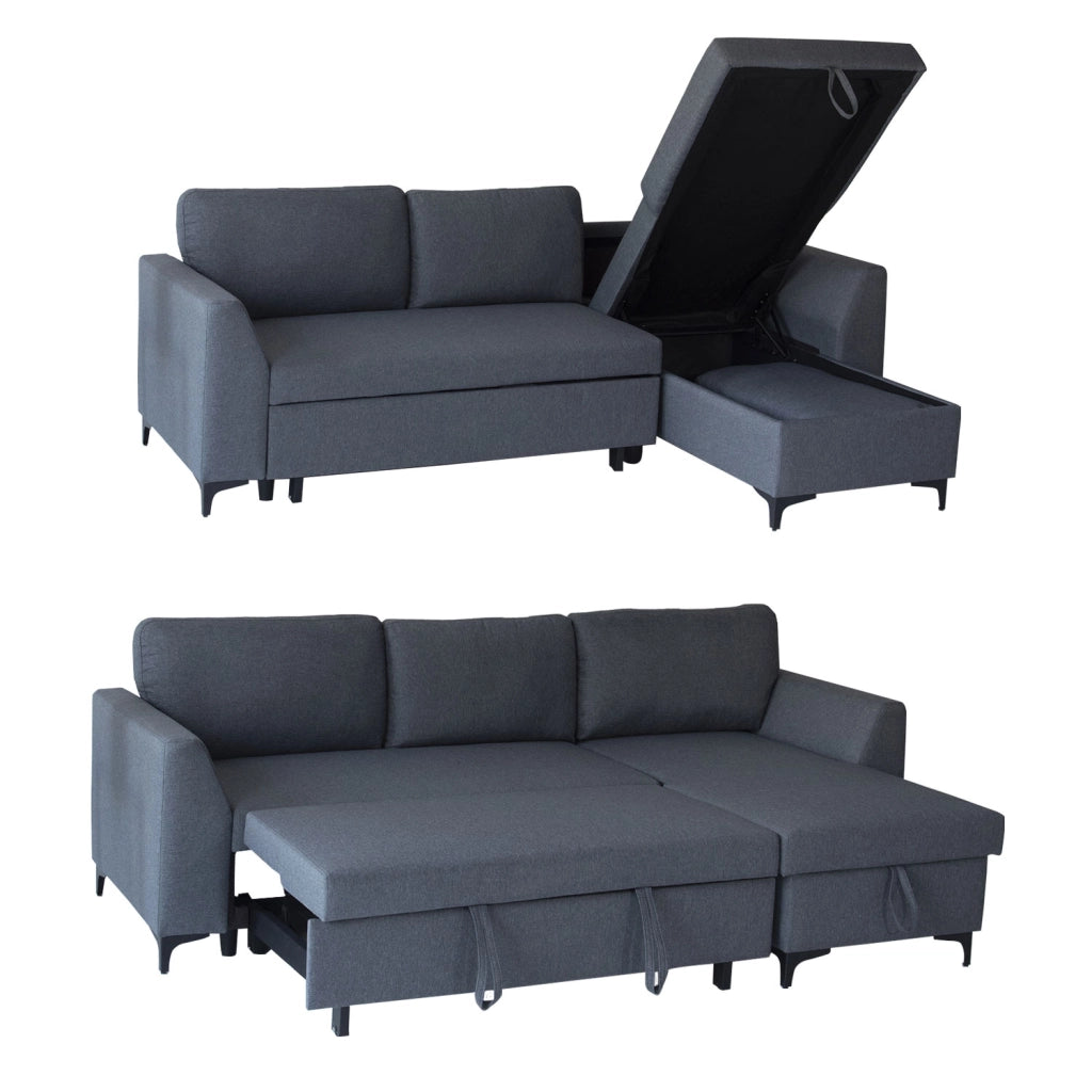 Divano letto angolare LOGAN 3 posti grigio screziato