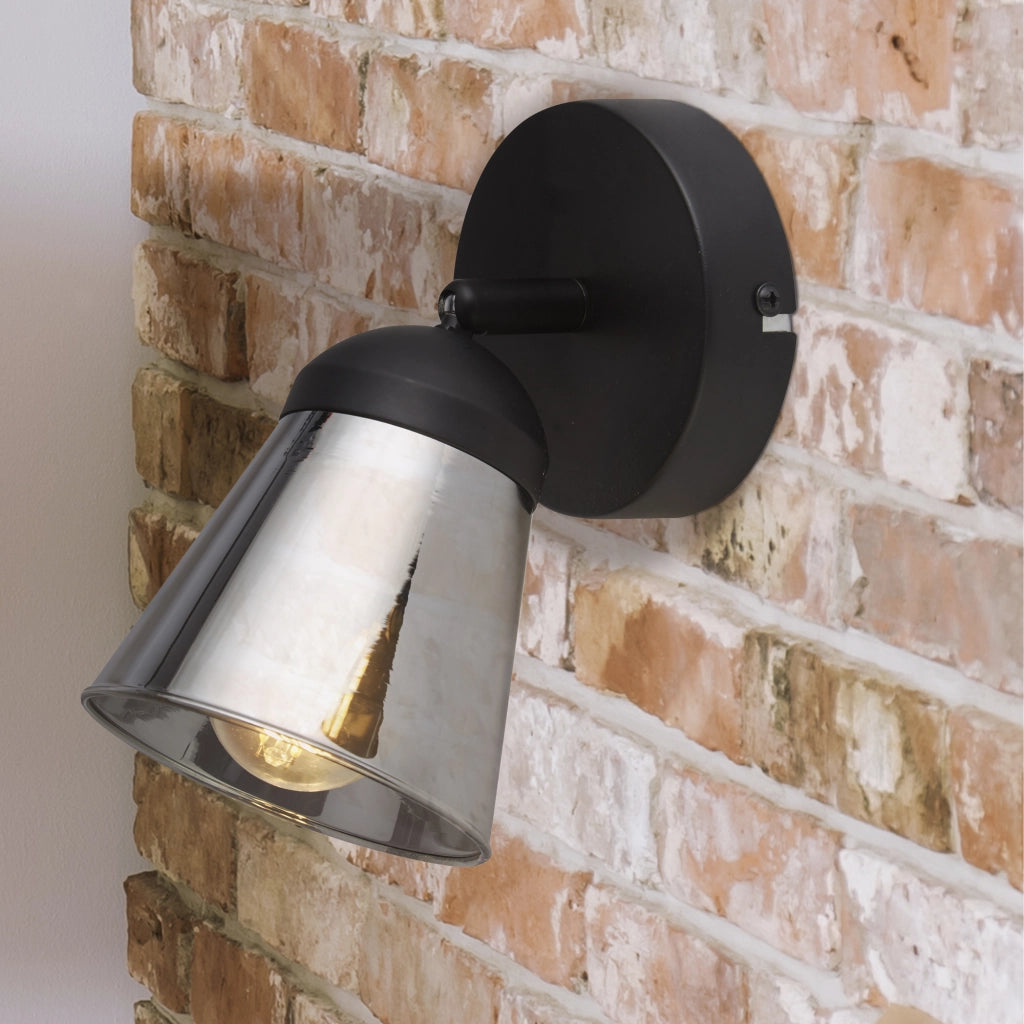 Applique Contemporanea Mega Acciaio Nero Fumè 1 Luce E14