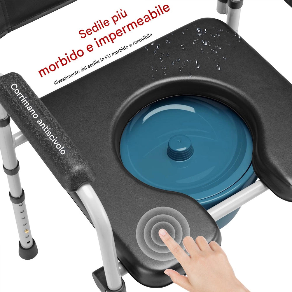 Sedia Wc in Metallo ed Ecopelle Secchio e Coperchio Anziani Altezza Regolabile