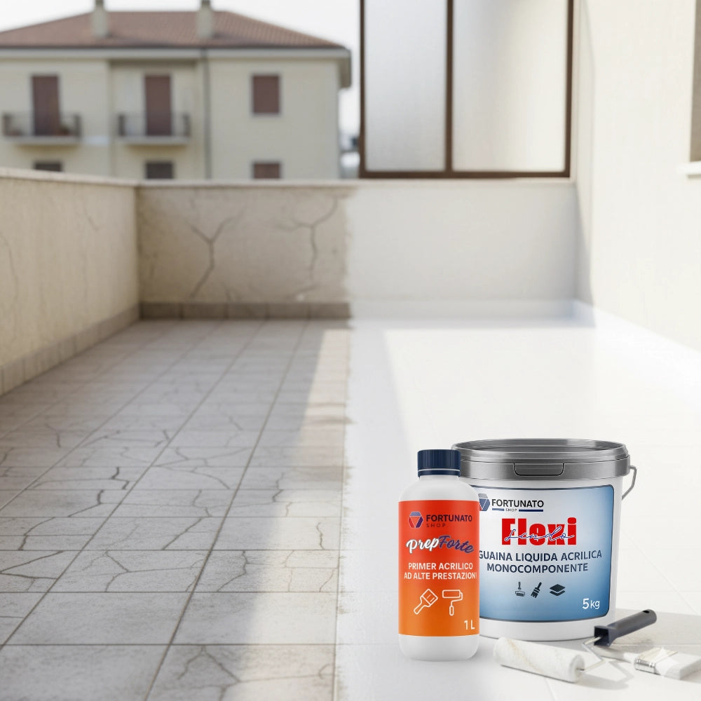 Soluzione professionale impermeabilizzante prepforte + flexiscudo per protezione superfici *** formato 5 kg + 1 l (do...
