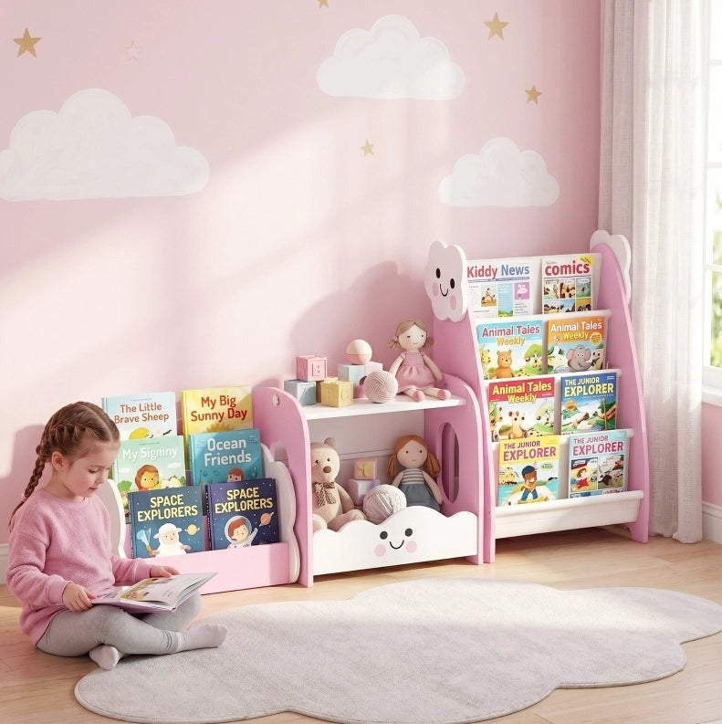 Libreria modulare per bambini 3 in 1 rosa in MDF