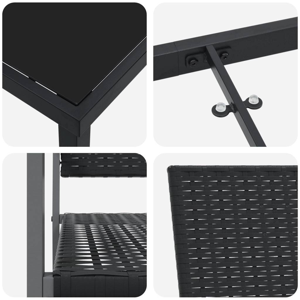 Set da Pranzo da Giardino 7 Pezzi in Polyrattan Nero