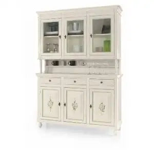 Credenza cristalliera napoletana in legno 3 ante Shabby chicbianco decorato filo verde