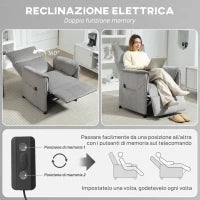 Poltrona Reclinabile Elettrica con Telecomando e Poggiapiedi, in Tessuto Effetto Velluto, 80x83x104 cm, Grigio
