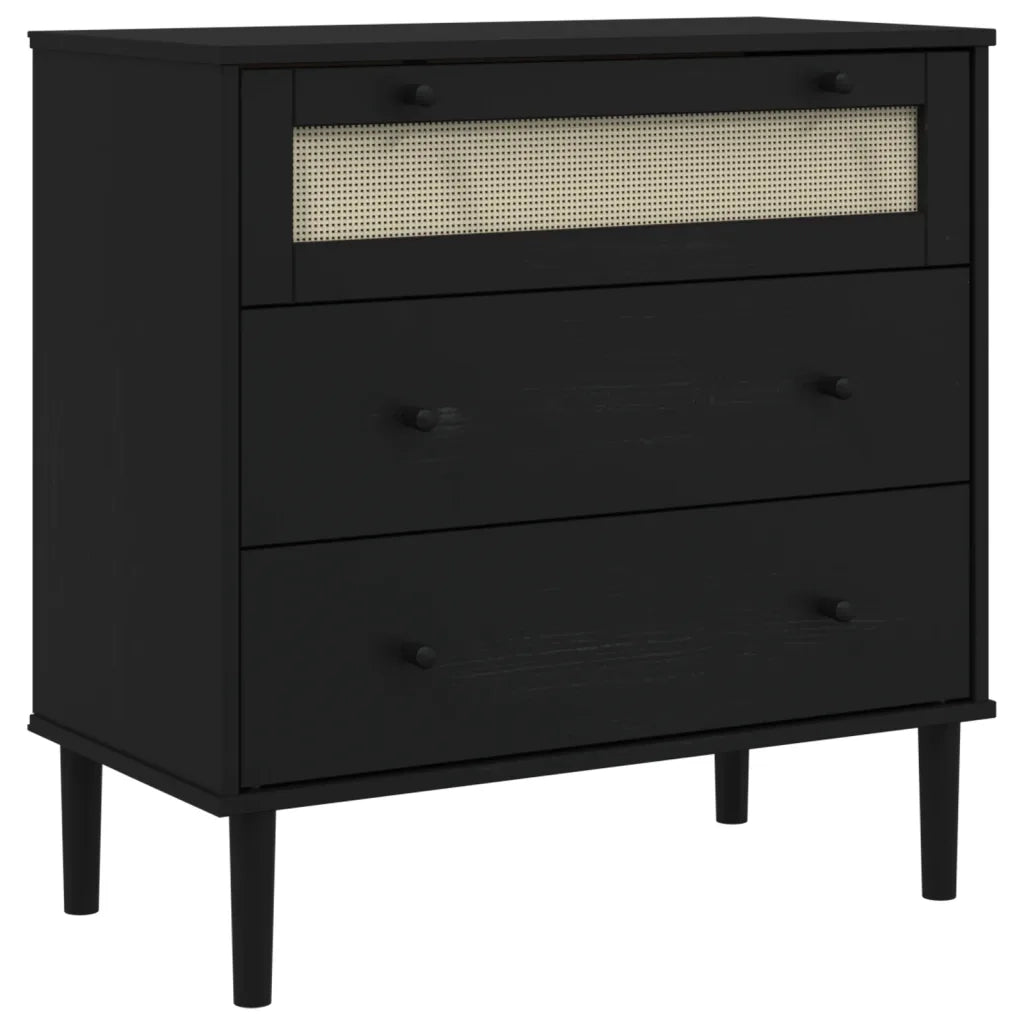 Cassettiera SENJA Aspetto Rattan Nera 80x40x80 cm in Legno Pino 358024
