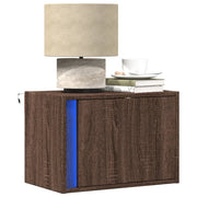Comodino a Parete con Luci LED-Tavolino da notte sospeso Rovere Marrone 278415