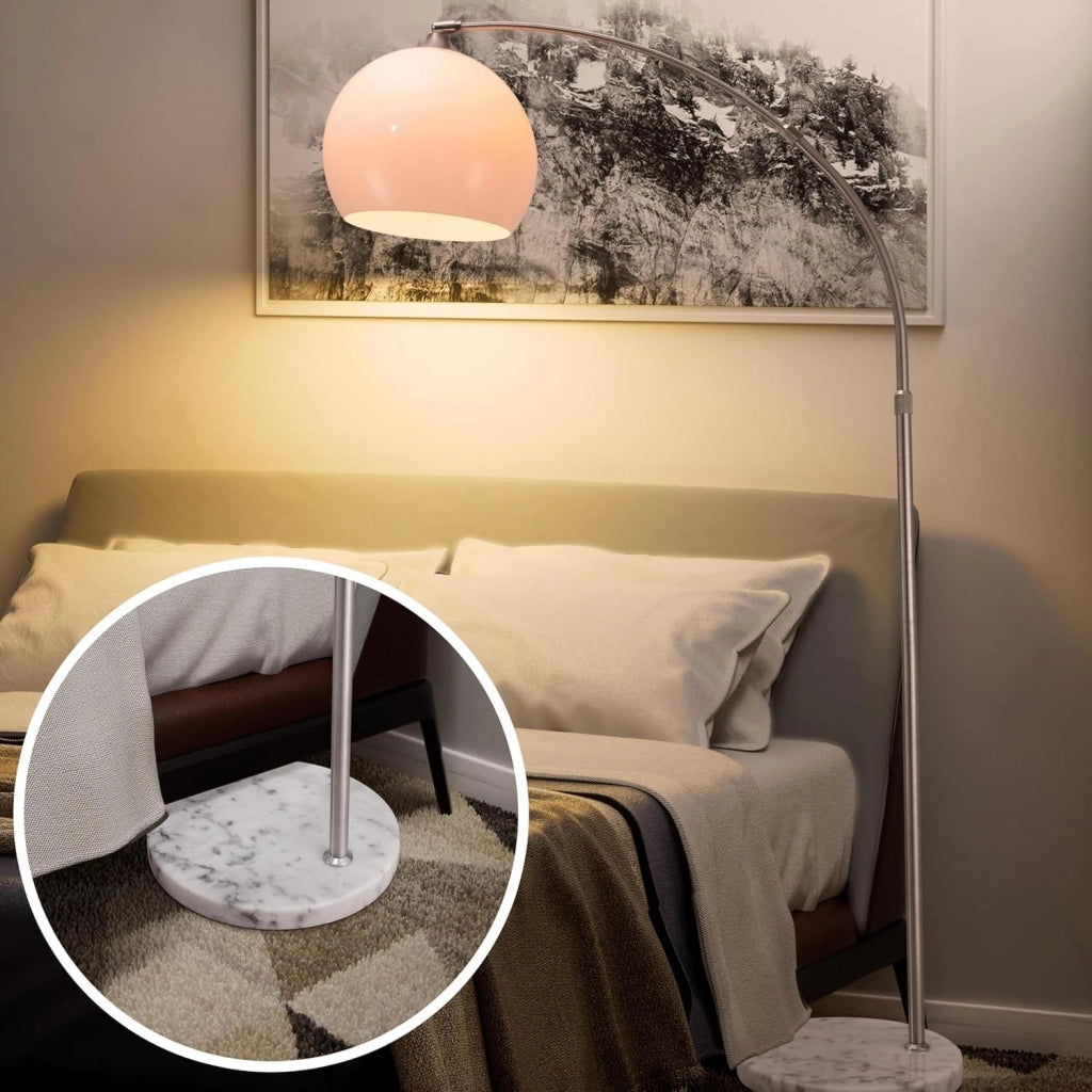 Lampada da Terra Altezza Regolabile 190-210 Base Marmo Acciaio Inox Piantana ad Arco Orientabile Salotto Soggiorno