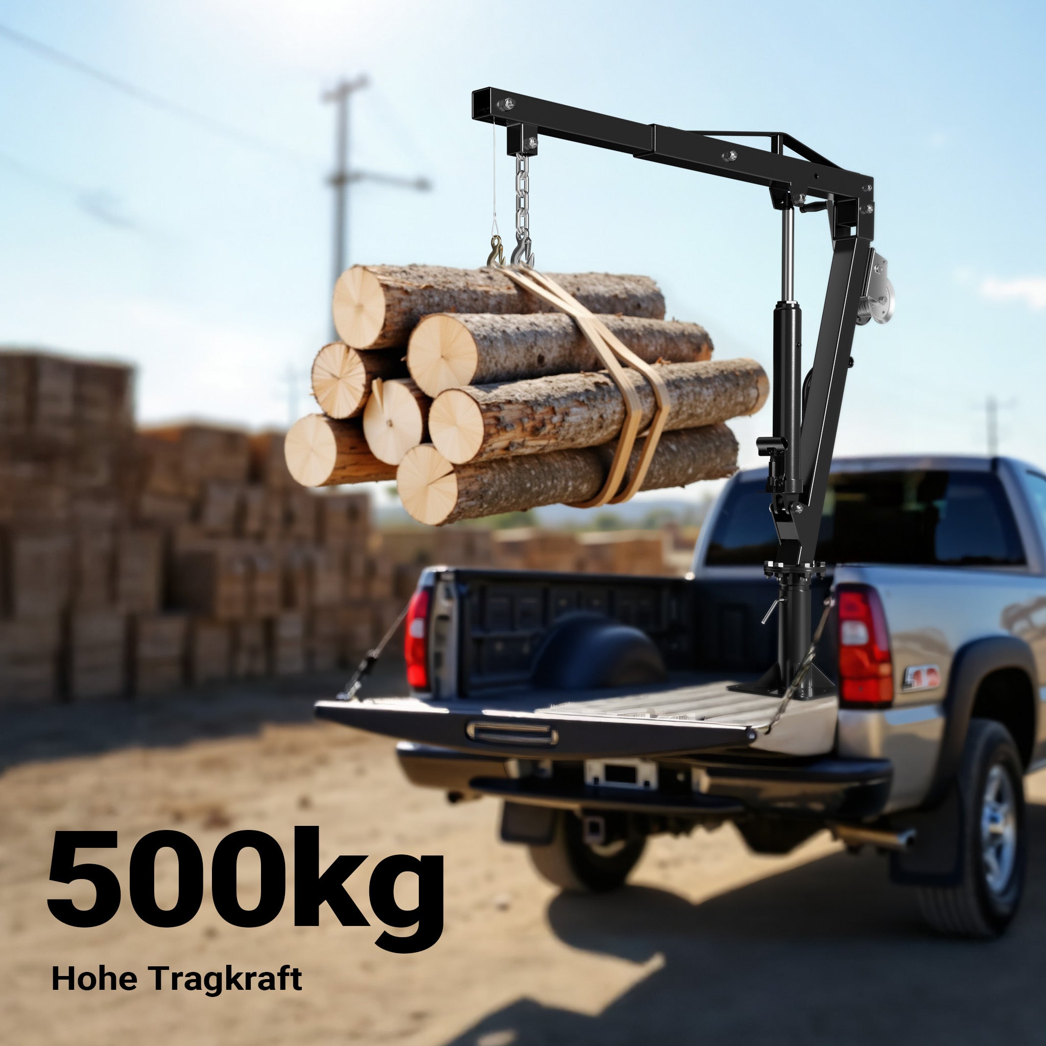 Gruetta per pick up idraulica con verricello max 500 kg 1770 mm girevole a 360° Mini gru di sollevamento