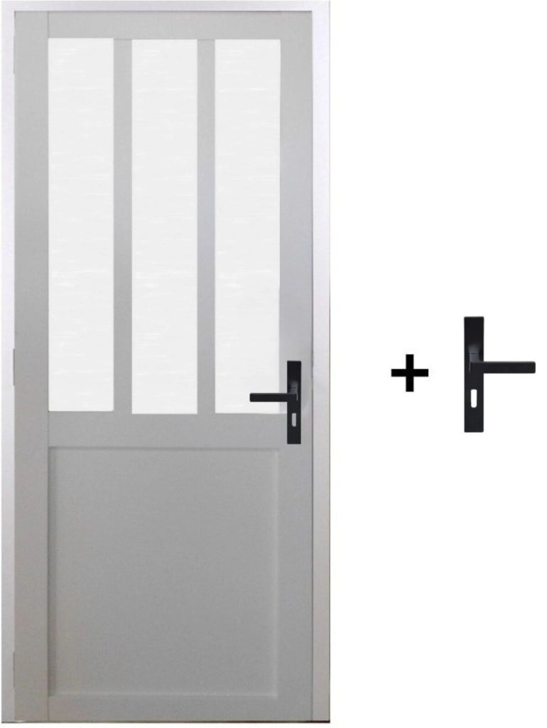 Blocco porta officina BIANCO in vetro smerigliato H204 x L73 Dimensioni tavolo a spinta sinistra + maniglia