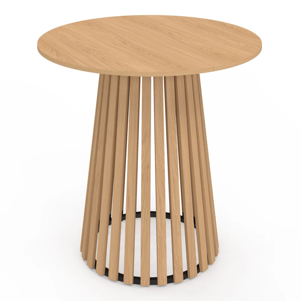 IDMarket - Tavolo da pranzo rotondo per 4 persone CARMEN con gambe a doghe in legno e piano in legno da 80 cm