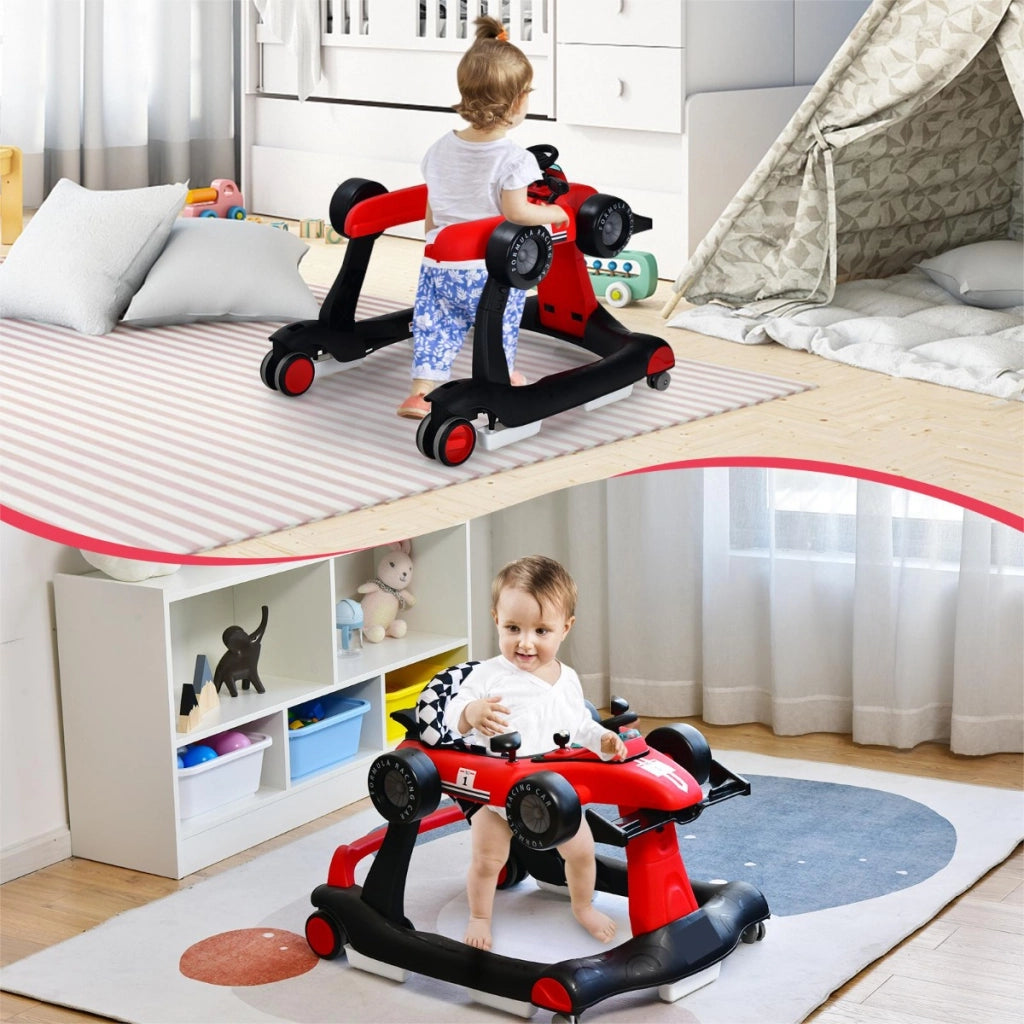 Primi passi 4 in 1 per bambini con altezza e velocit¨¤ regolabili, Primi passi a spinta con carillon con luci Rosso