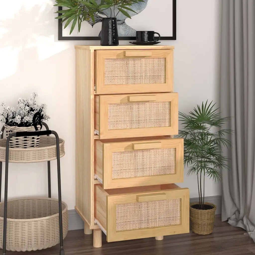 Credenza Marrone 40x30x90cm Legno Massello Pino Rattan Naturale cod mxl 12476