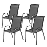 Set 4 Sedie da Giardino Impilabili in Acciaio e Tessuto a Rete Traspirante, 54x71x93 cm, Nero