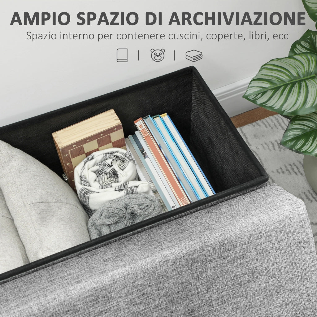 Panca Contenitore 76x50x73 cm con Schienale e Vano da 77L Rivestimento in Tessuto Grigio
