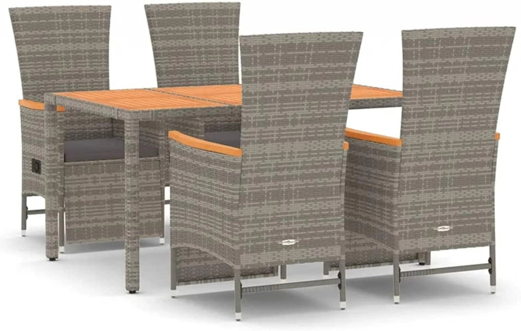 3157557 - Set da pranzo da giardino, 5 pezzi, con cuscini in rattan sintetico, grigio, tavolo da giardino e sedie, set da giardino