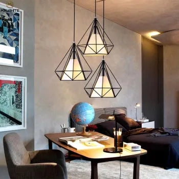 LAMPADARIO A SOFFITTO SOSPENSIONE PLAFONIERA E27 FERRO VINTAGE MODERNO NERO