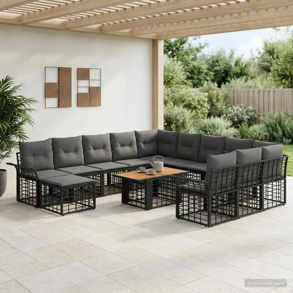 Set Divano da Giardino 13 pz Nero e Grigio scuro polyrattan 3438043