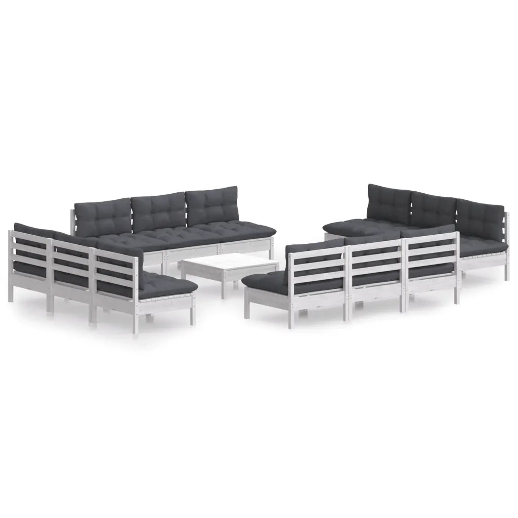 Set Divani da Giardino 13 pz e Cuscini Antracite Legno di Pino 3096053