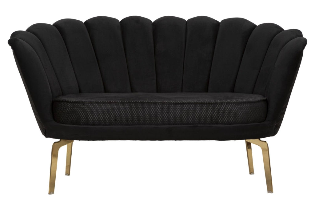 Divano in tessuto nero e metallo dorato 136x76x78cm Vienna Plus