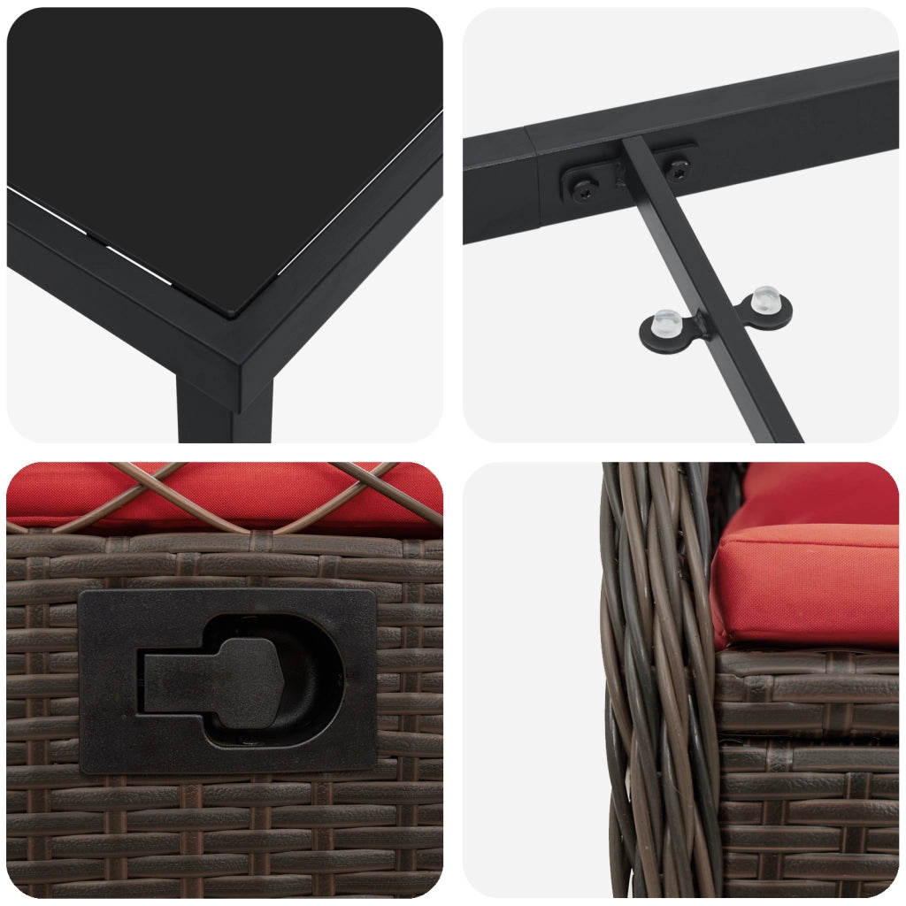 Set di Mobili da Giardino 7 Pezzi Rattan Poliestere Marrone