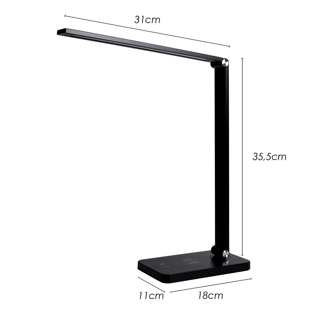 Trade Shop - Lampada Da Tavolo Led Da Scrivania Con Ricarica Wireless Per Cellulari Xc-2681 -