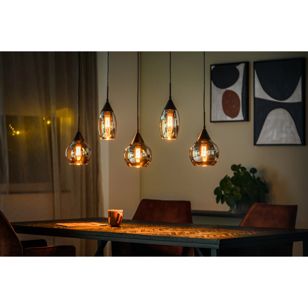 Lampadario a sospensione 5 luci H340 vetro fume'
