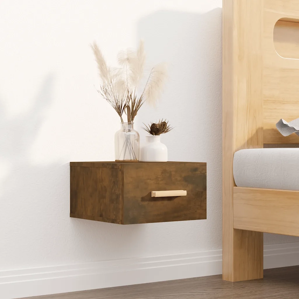 Comodino | Armadio da Notte | Mobiletto da notte a Muro Rovere Fumo 35x35x20 cm