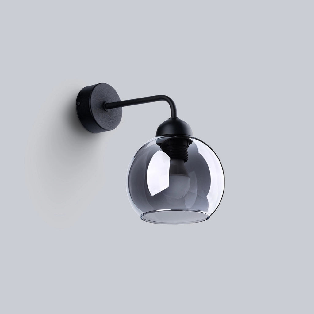 Applique Pure Lume ROVANO nera sfera vetro fumé E27
