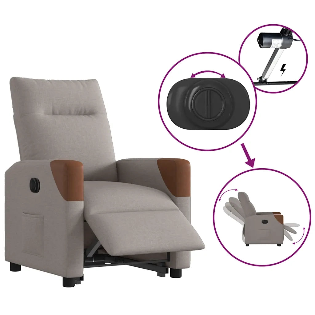 Poltrona | Sedia Relax Alzapersona Reclinabile Elettrica Tortora in Tessuto