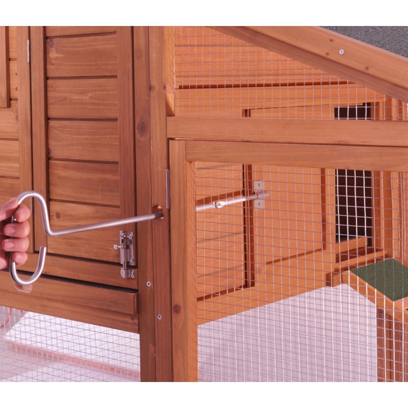 Pollaio da giardino compatto in legno 198x75 cm – per 3-4 galline – pareti 10 mm con voliera e nido di cova – PO2070 Foresta