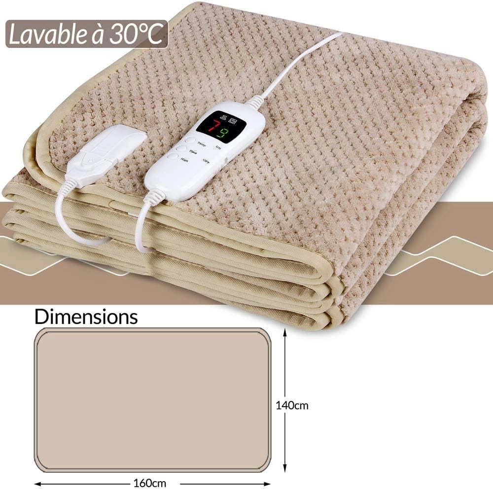 Coperta Elettrica Riscaldante 160x140cm 5 Livelli Calore Pile Corallo 2x 60W Lavabile Grigio