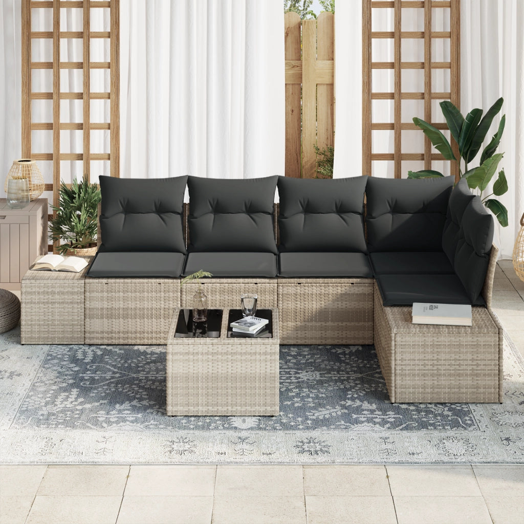 Set Divano da Giardino a 6 Pezzi con Cuscini Grigio Polyrattan