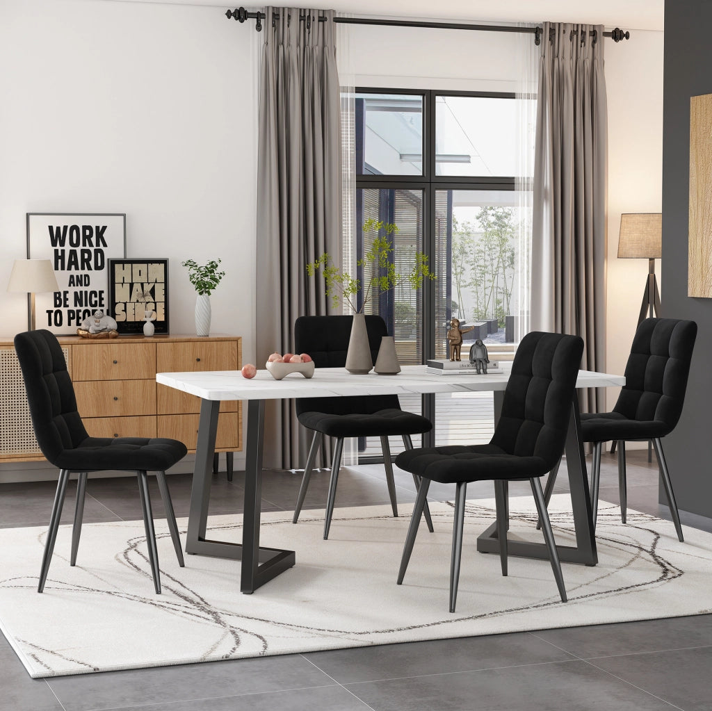 Tavolo da pranzo 117x68x75 cm in MDF con effetto marmo; bianco e nero