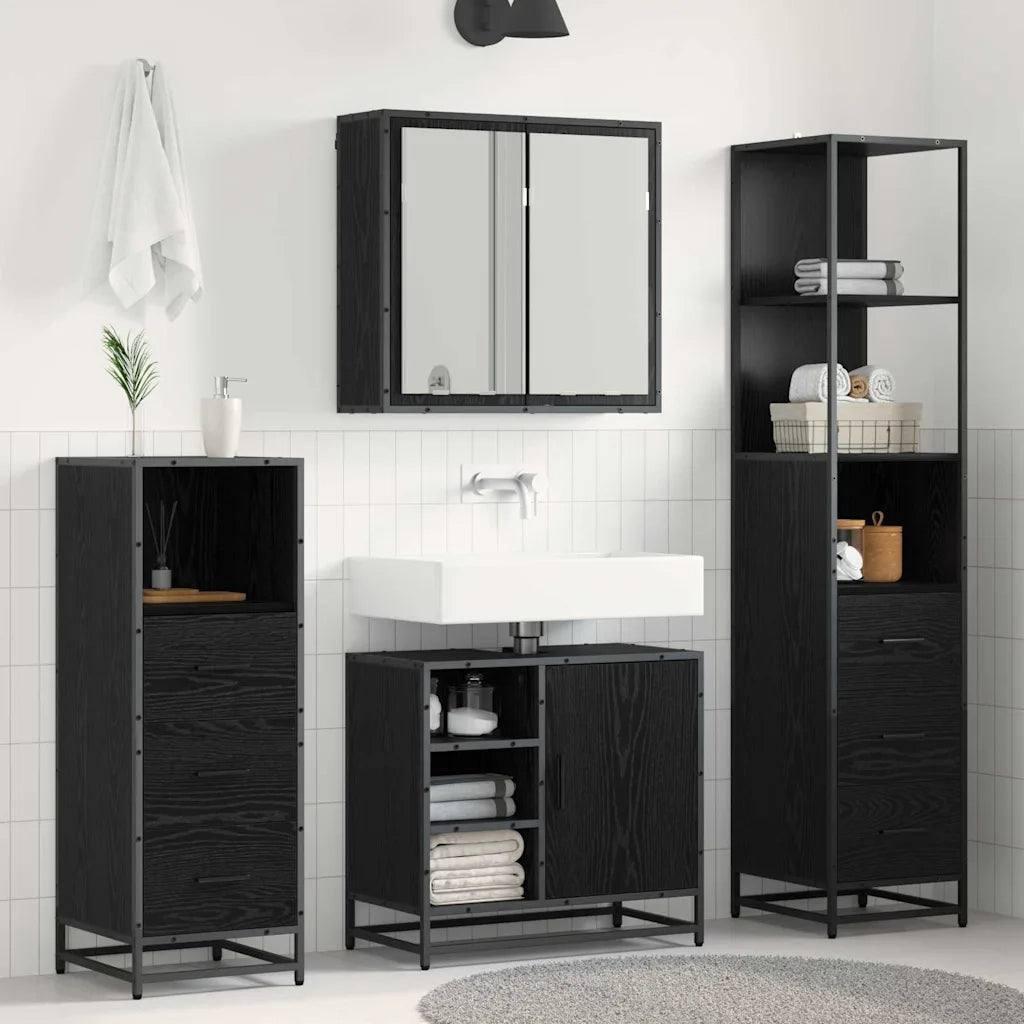 Set di mobili per il bagno 3 pcs Rovere Nero Legno multistrato