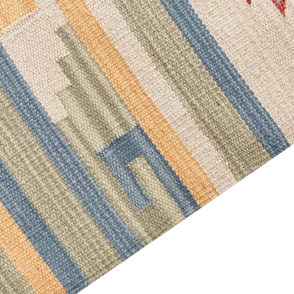 Tappeto Kilim Beige e Marrone Cotone 80 x 150 cm Tagliato a Navetta Tessuto a mano Pavimento Parete Tappeto Simboli geometrici Motivo reversibile Frange