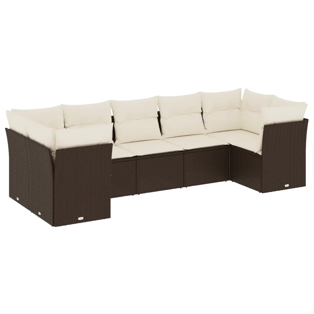Set Divani da Giardino 7 pz con Cuscini Marrone in Polyrattan 3218123