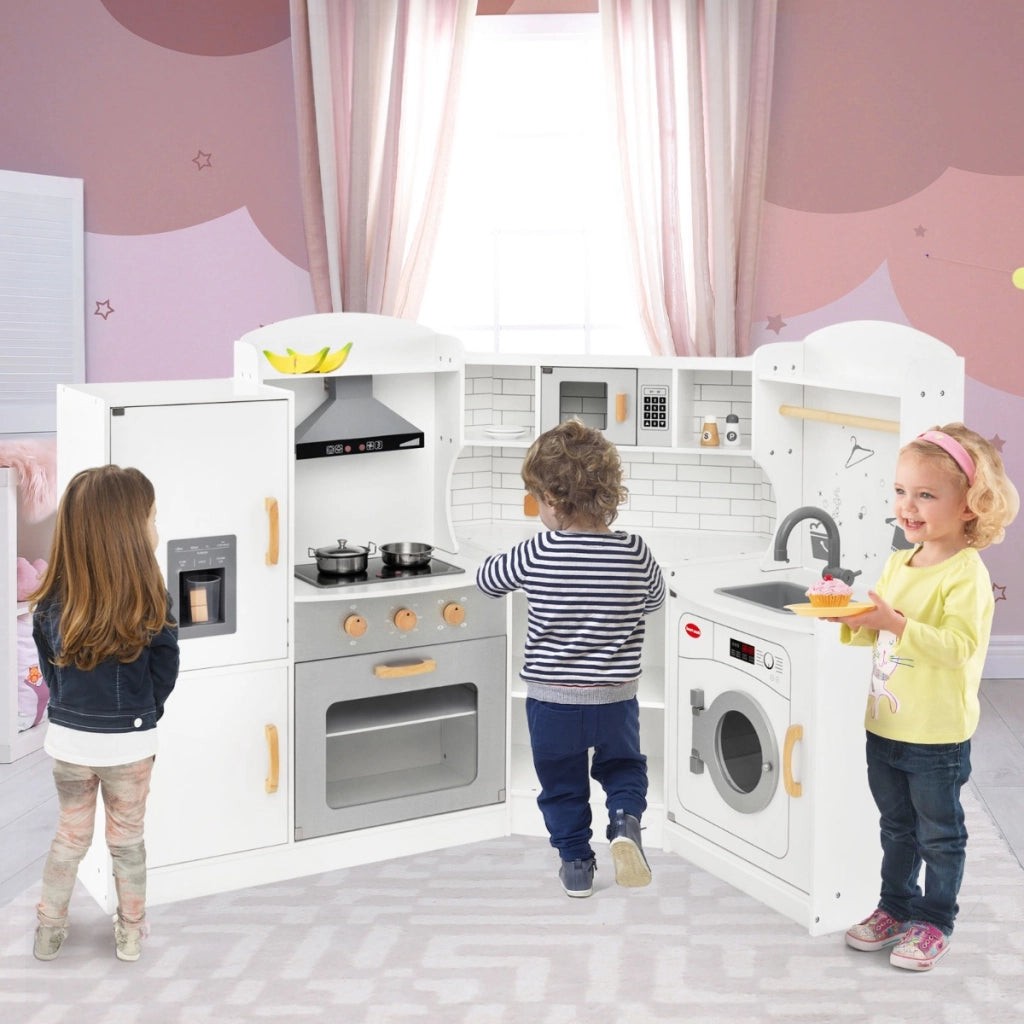 Cucina giocattolo d'angolo per bambini con macchina di ghiaccio, Cucina giocattolo con microonde e forno-Cucine giocattoli