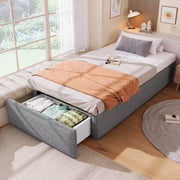 Letto imbottito 90x200 cm senza testiera con vano idraulico e cassetto grigio