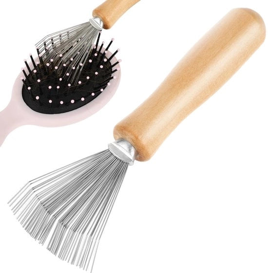 Spazzola per capelli - Spazzola per capelli con Reticolo in Acciaio Inossidabile e Manico in Legno - Compatta e Portatile - 11x3,5 cm