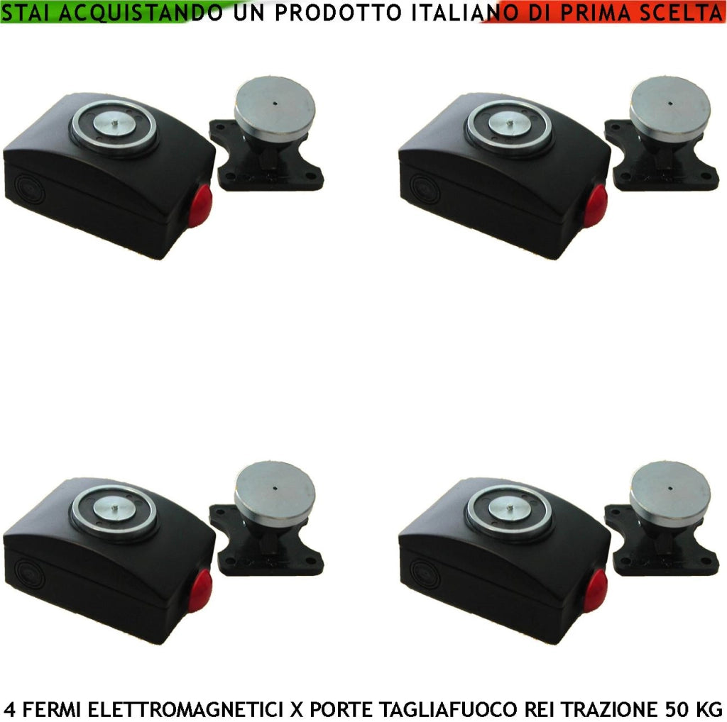 FERMAPORTA TAGLIAFUOCO REI NERO 4 PEZZI FORZA DI TRAZIONE MAGNETE 50 KG ANTINCENDIO ALIMENTAZIONE 22/28 VCC