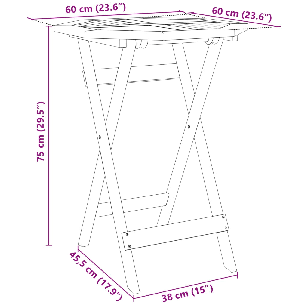 Set Bistrò Pieghevole 3pz in Legno Massello di Acacia 3295251